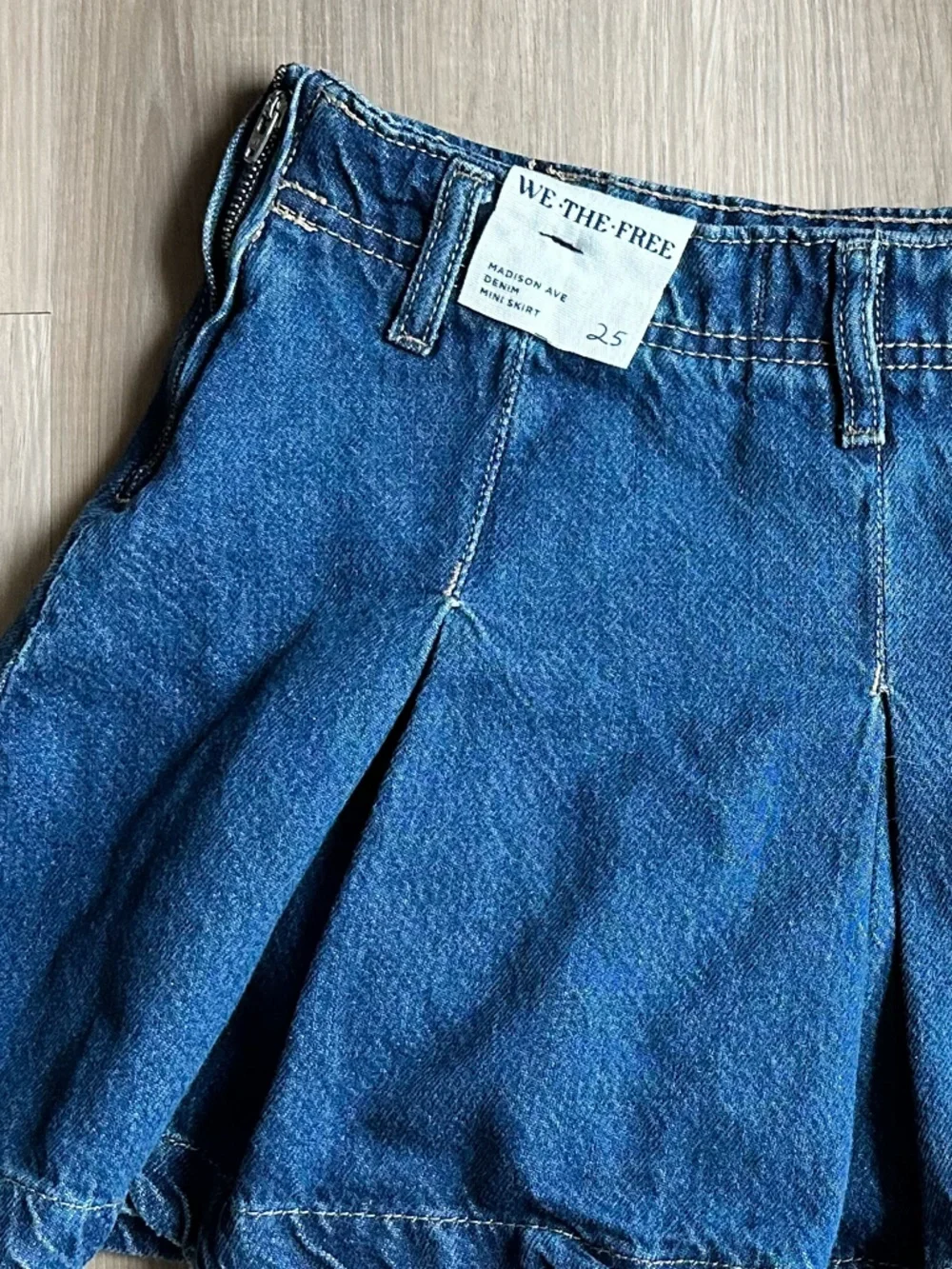 We The Free Dark Blue Denim Mini Skirt with Ruffle Hem - Picture 2 of 2